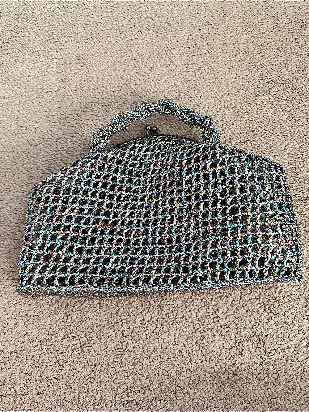 Handmade Metallic Crochet Handbag Multicolor Chain Strap